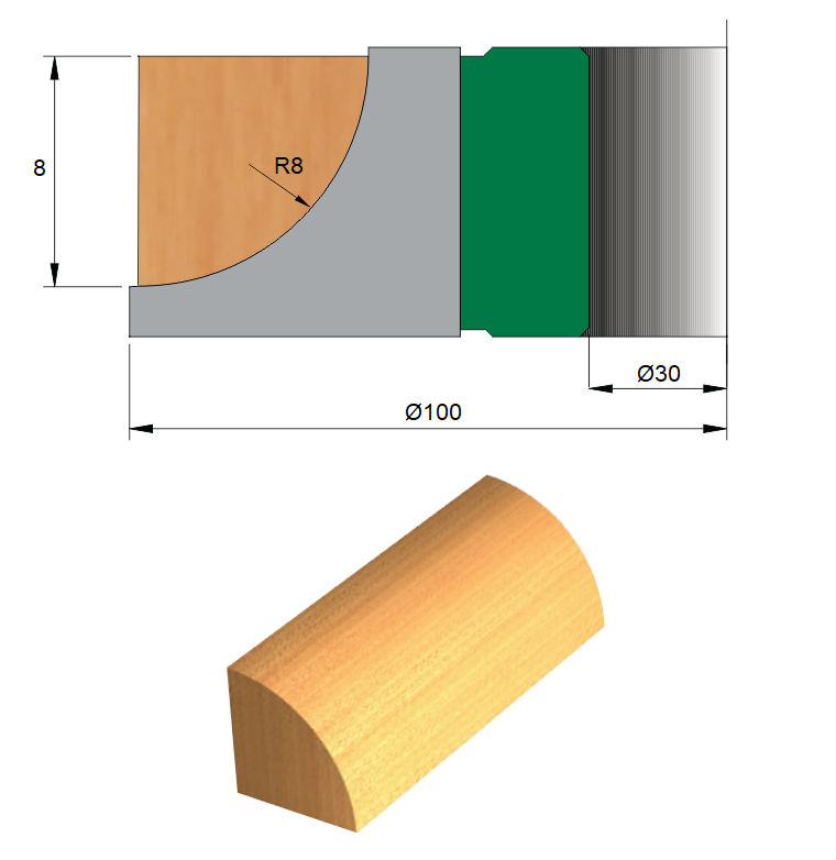 Fresa para Cordão de Janela Ø100 x 8 x 30 - 4 Dentes - Cód. 1290.04